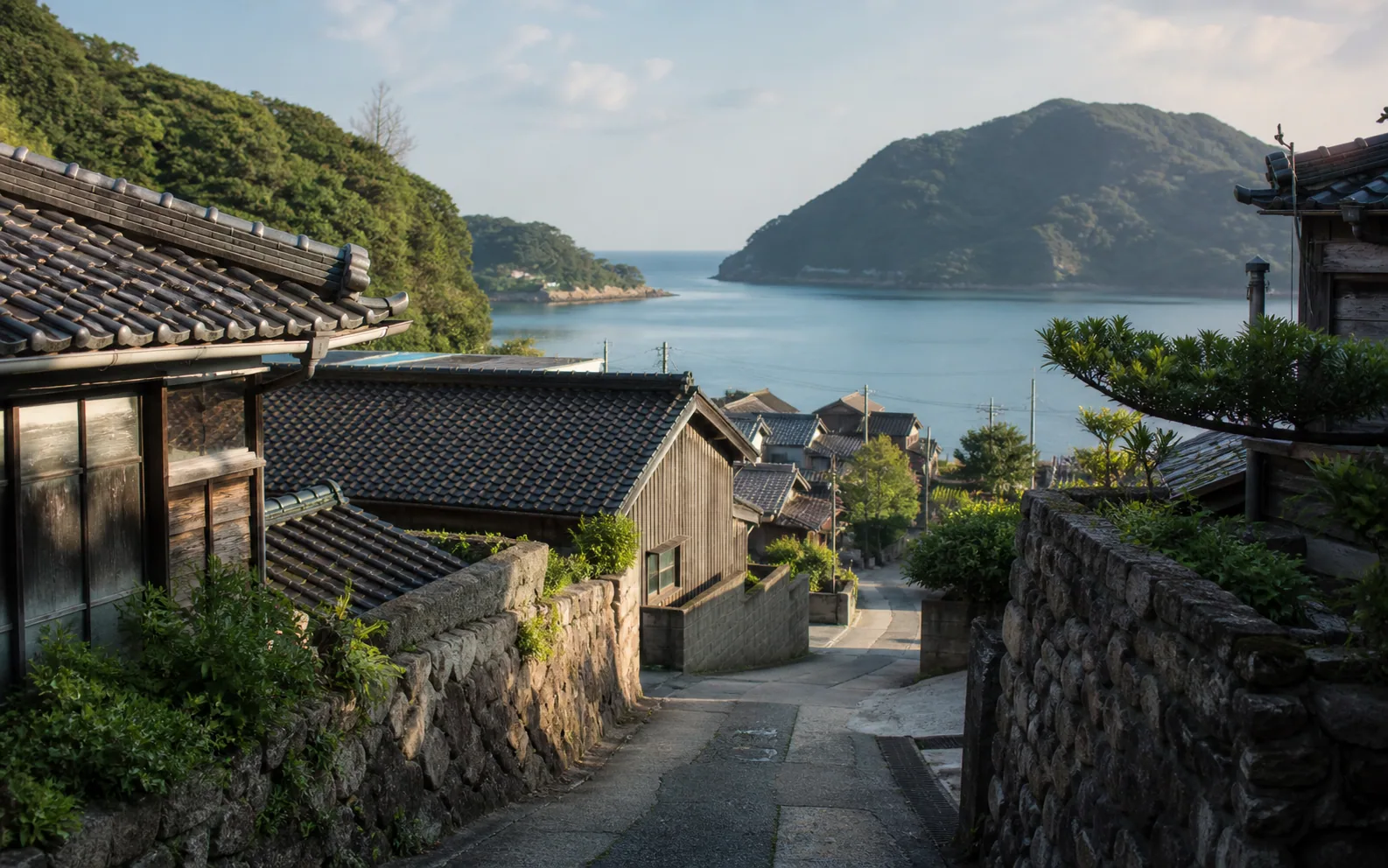 海へ続く島の集落を思わせる風景